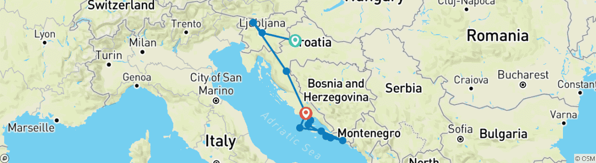 Karte mit der Reiseroute