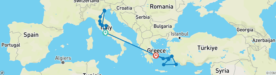 Carte du circuit Le meilleur de l'Italie et de la Grèce avec une croisière de 4 jours