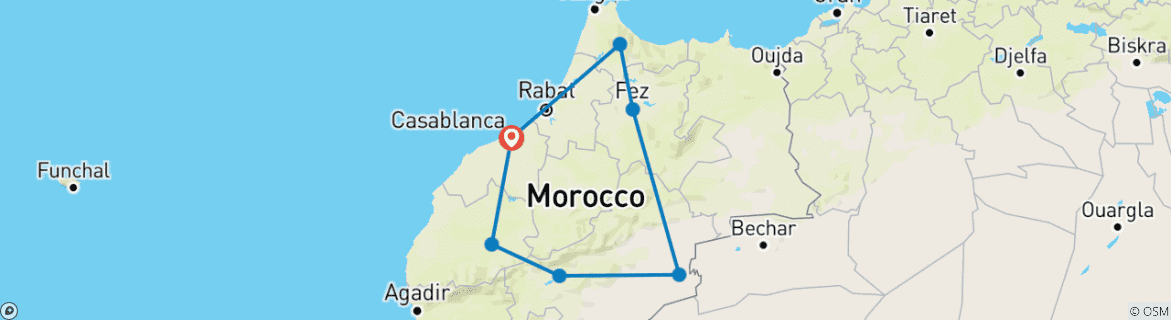 Image of a map showing the route of the tour