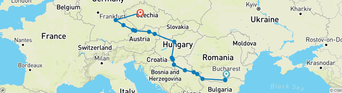 Image of a map showing the route of the tour