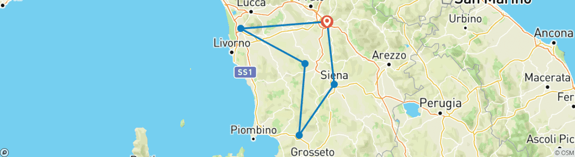 Image d'une carte montrant l'itinéraire du circuit