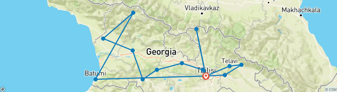 Image of a map showing the route of the tour