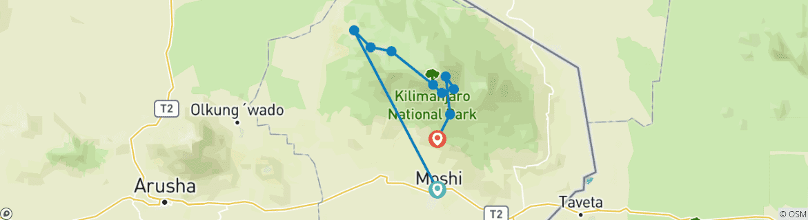 Image of a map showing the route of the tour