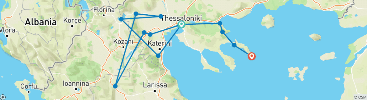 Image of a map showing the route of the tour