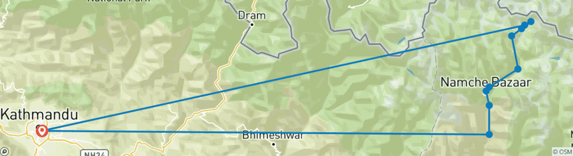 Foto van een kaart met de route van de rondreis