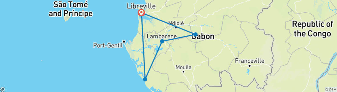 Image of a map showing the route of the tour