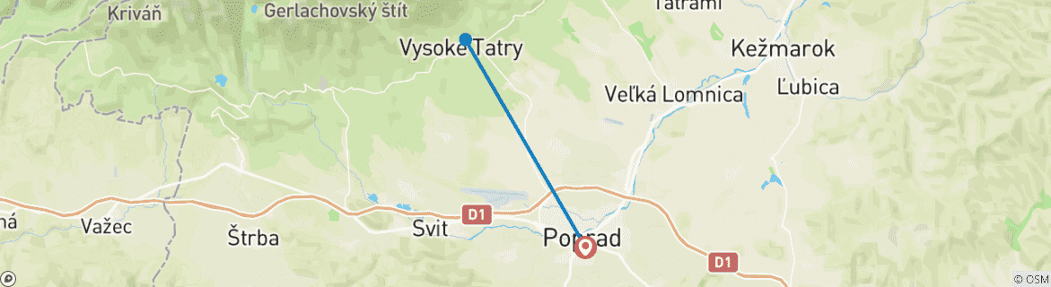 Image of a map showing the route of the tour