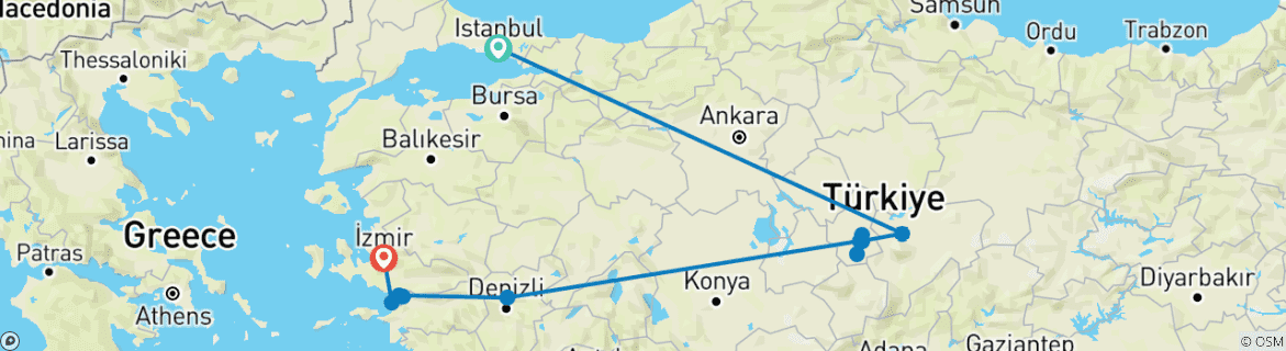 Image of a map showing the route of the tour