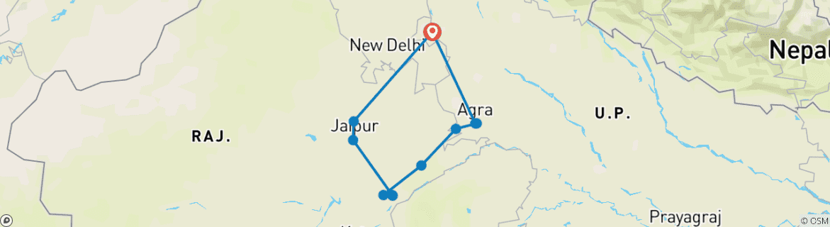 Foto van een kaart met de route van de rondreis