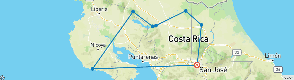 Image of a map showing the route of the tour