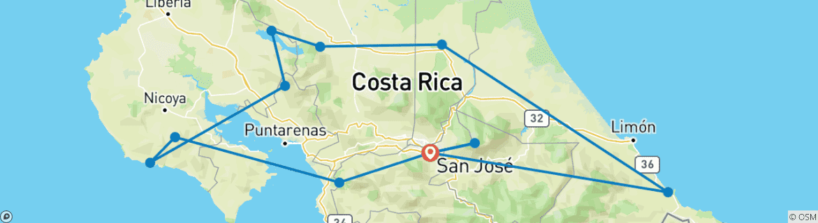 Image of a map showing the route of the tour