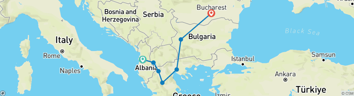 Foto van een kaart met de route van de rondreis