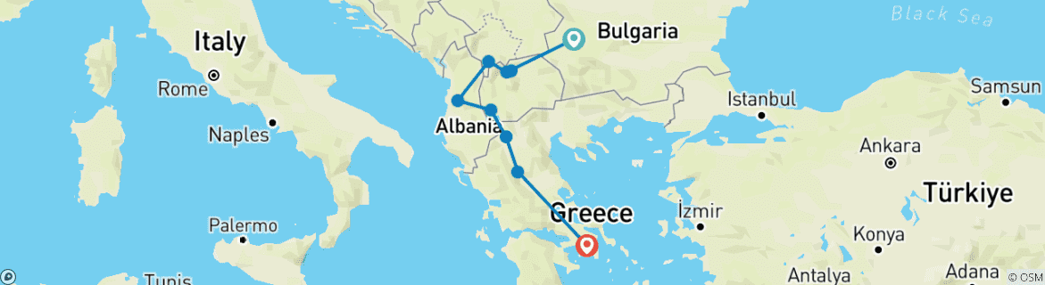 Foto van een kaart met de route van de rondreis