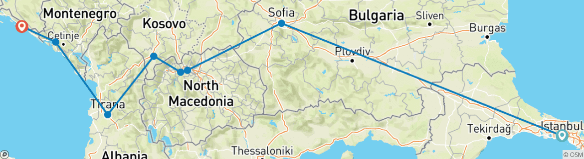 Map of D'Istanbul à Dubrovnik : Circuit des capitales des Balkans et de la culture - Vol inclus - Circuit en petit groupe