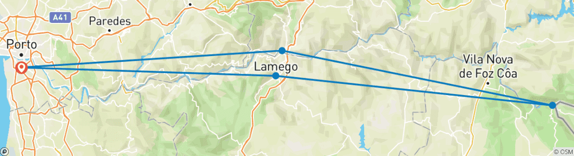 Image of a map showing the route of the tour