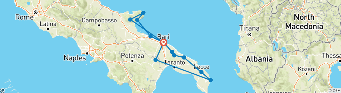 Image d'une carte montrant l'itinéraire du circuit