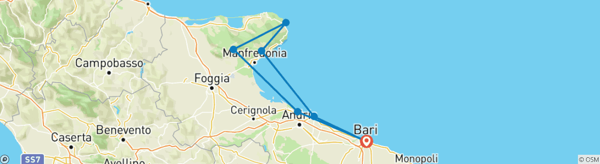 Karte mit der Reiseroute