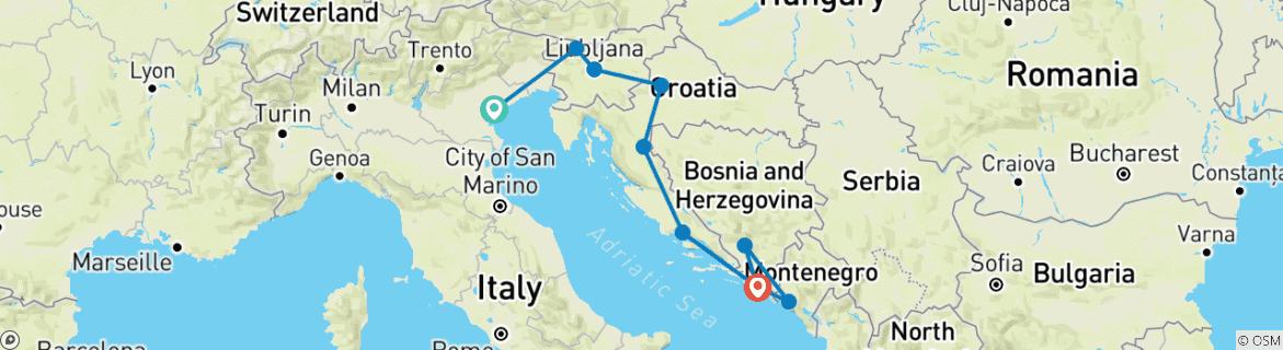 Mapa de Viaje en grupo reducido Italia-Eslovenia(Bled)-Croacia
