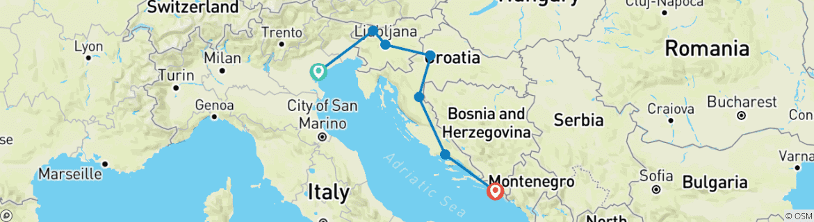 Image d'une carte montrant l'itinéraire du circuit