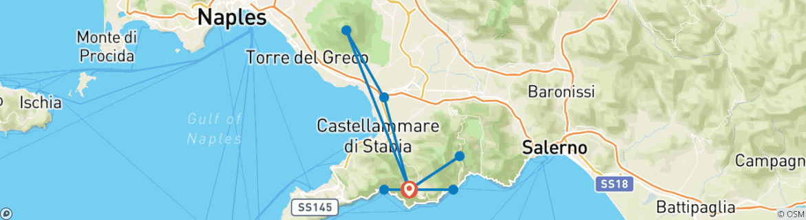 Image of a map showing the route of the tour
