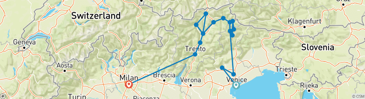 Image d'une carte montrant l'itinéraire du circuit