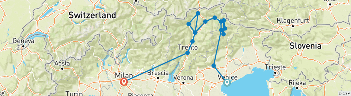 Image d'une carte montrant l'itinéraire du circuit