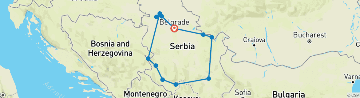 Image of a map showing the route of the tour