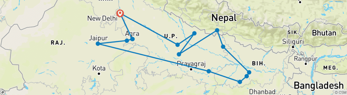 Image d'une carte montrant l'itinéraire du circuit