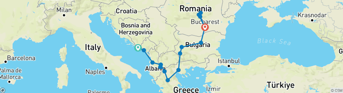 Karte mit der Reiseroute