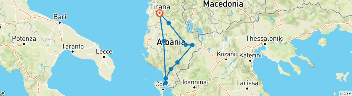 Image of a map showing the route of the tour