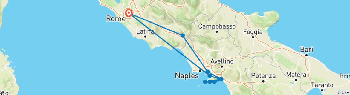 Carte du circuit Sommets et rivages - 3 jours : Vésuve, Pompéi et Amalfi en petit groupe au départ de Rome