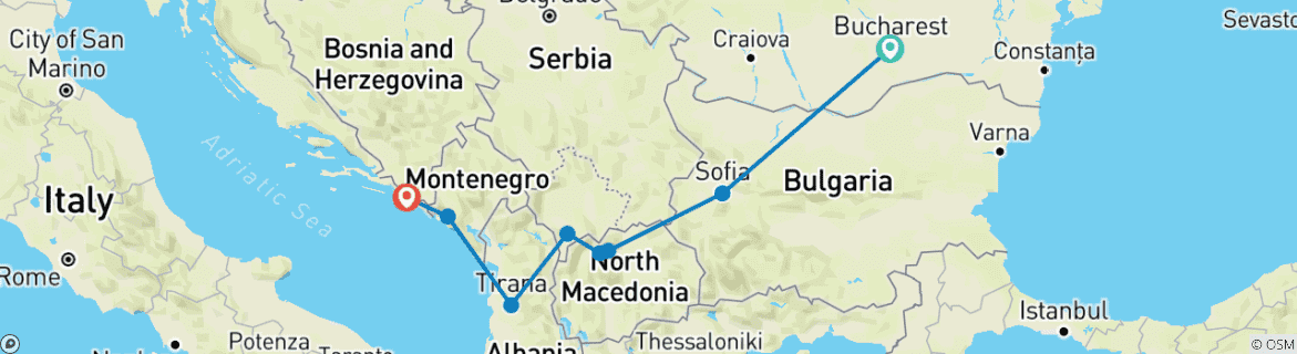 Karte mit der Reiseroute