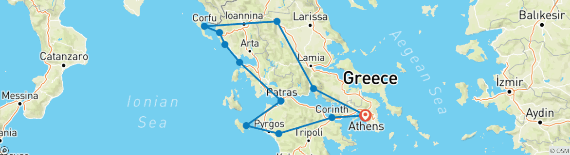 Image of a map showing the route of the tour