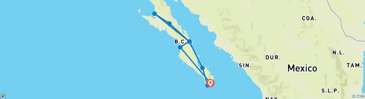 Image of a map showing the route of the tour