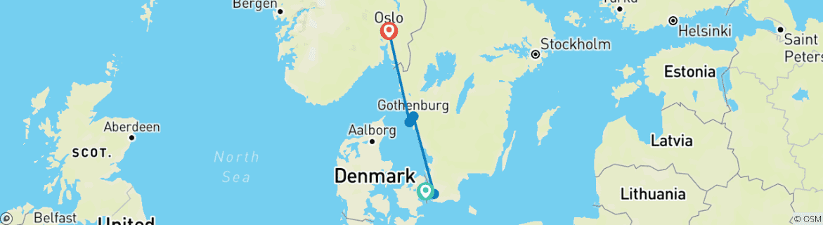 Image of a map showing the route of the tour