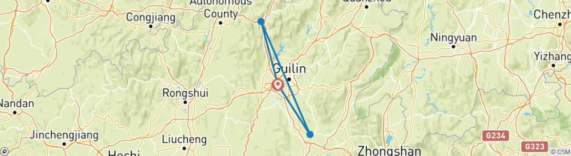 Image of a map showing the route of the tour