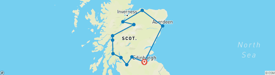 Image of a map showing the route of the tour