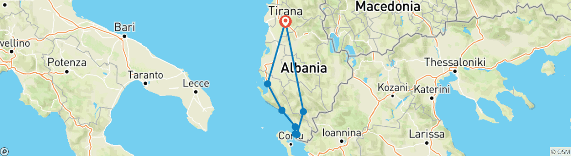 Image of a map showing the route of the tour