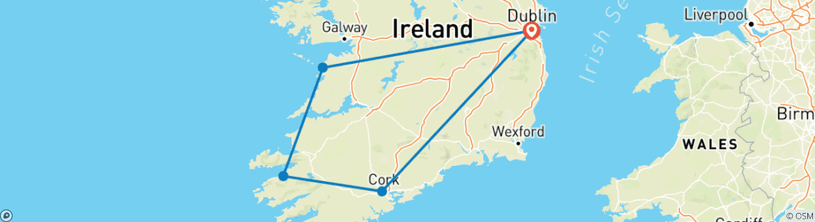 Image of a map showing the route of the tour