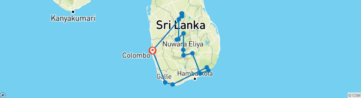 Image of a map showing the route of the tour