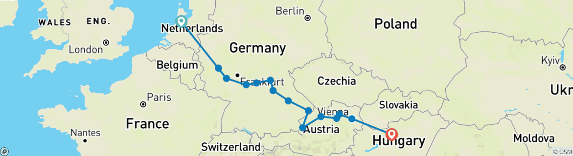 Image of a map showing the route of the tour