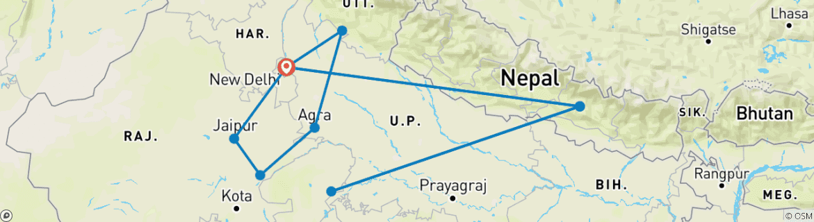 Karte mit der Reiseroute