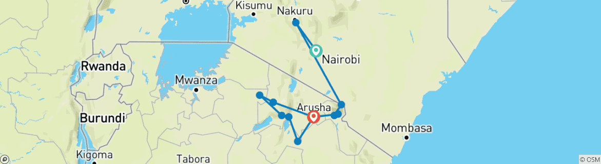 Karte mit der Reiseroute