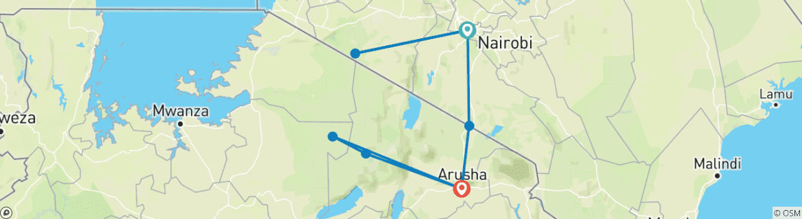 Image of a map showing the route of the tour