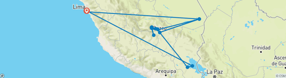 Foto van een kaart met de route van de rondreis