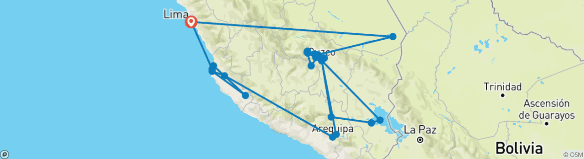 Karte mit der Reiseroute