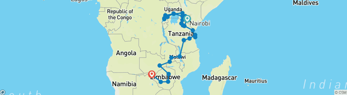 Image d'une carte montrant l'itinéraire du circuit