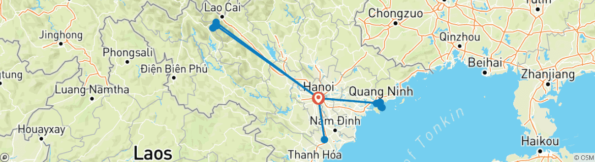 Image of a map showing the route of the tour