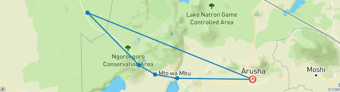 Image of a map showing the route of the tour