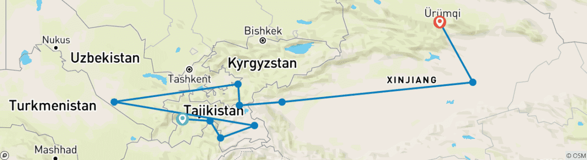 Image d'une carte montrant l'itinéraire du circuit